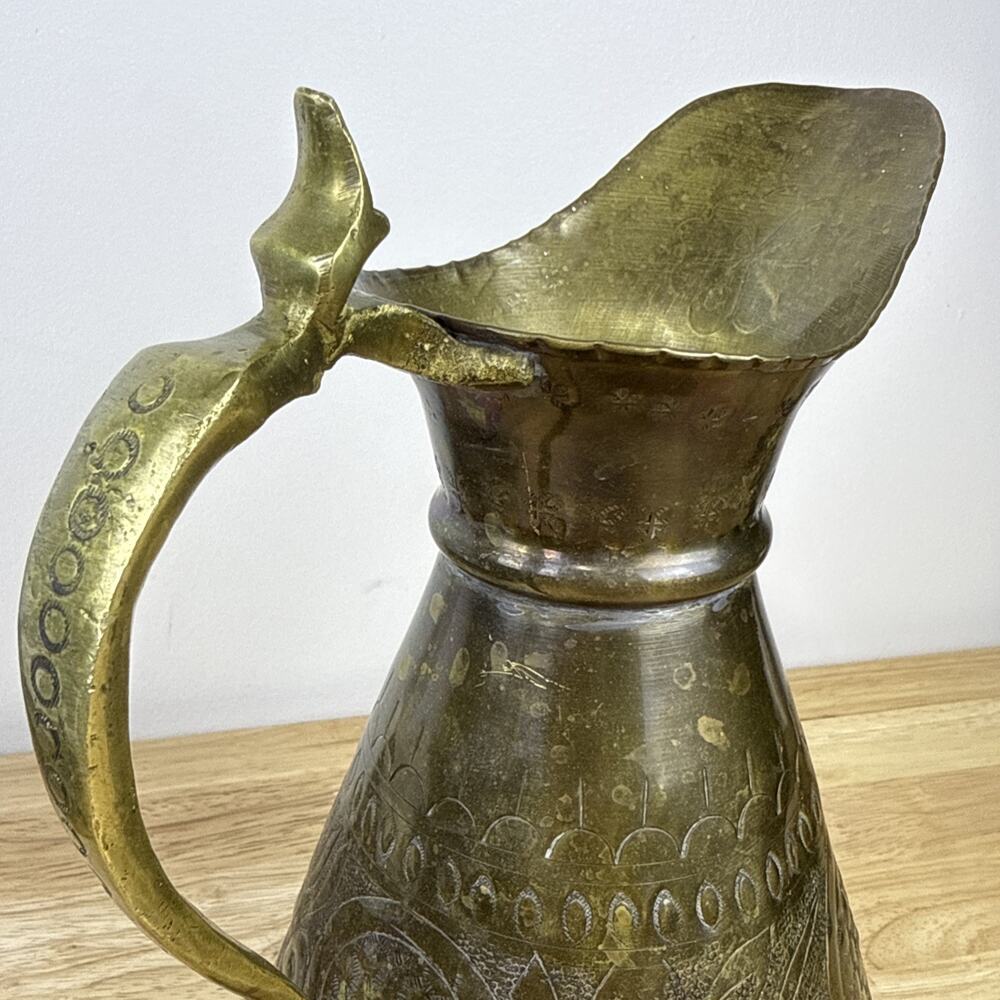 Vintage Tartoussi Bros. Lebanon Ornate 9” Metal Pitcher Brass & Tin Over Copper? - Picture 6 of 11